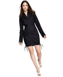 And Now This Womens Side Ties Button Up Shirt Poplin Ruched Dress Black XL