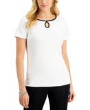 Karen Scott Short Sleeve Keyhole Boat Neck Shirt Top 100118546MS Bright White L