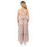 Speechless Sleeveless Sequin Patterned V Neck Tiered Maxi Dress Rose Gold 8