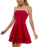 City Studios Pearl-Strap Sleeveles Tiered Fit & Flare Dress Garnet Red 7/8