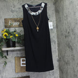 R&m Richards Sleeveless Knit Shift Dress with Necklace 2421 Navy Blue 12