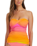 Bleu By Rod Beattie the Heat Bandeau Tankini Swimsuit Top Rosa Pink Multi 14