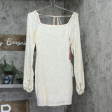 Emerald Sundae Sequin Blouson-Sleeve Bodycon Mini Dress Cream Off White M