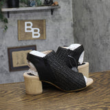 G.C. Shoes Rosette Woven Block Heel Dress Sandals with Back Zip Black 8.5M