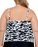 Swim Solutions Plus Size Blouson Underwire Tankini Swim Top Black / White 20W