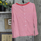 Splendid Womens Long Sleeve Back Button Knit Shirt Top Red / White Stripe XL