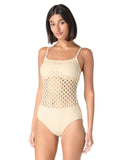 Carmen Marc Valvo Crochet Scoop Neck One Piece Swimsuit C21382 Beige Brown 8
