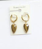 Francesca's Fashion Tiger's Eye Dangly Heart Huggie Earrings Gold / Brown 1.25"