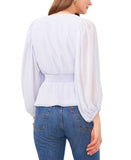 Sam & Jess Womens Shirred Long Sleeve Peplum V-Neck Smocked Top Pastel Blue XL
