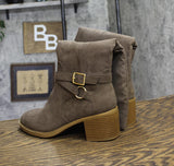 Style & Co. Womens Uticaa Belt Heel Boots Dark Taupe Microsuede Brown 7M