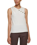 DKNY Womens Petite Sleeveless Mix Media Top XG2T2112 Buttercream Off White PS