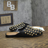 A New Day Womens Channing Studded Slip on Mule Flats Jet Black / Gold 7.5M