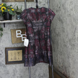 Vince Camuto Womens Jacquard Fit & Flare Puff-Sleeve Dress Wine Red Multi 6