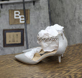 Jewel Badgley Mischka Robles Crystal Embellished Kitten Heels Silver Glitter 7M