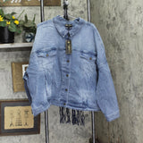 DG2 by Diane Gilman Fringe Star Button Up Jean Trucker Jacket Midtone Blue 3X