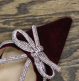 A New Day Gwen Rhinestone Bow Velvet Mule Heels 94656737 Burgundy Red 7M