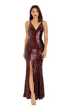 Dress The Population Womens Iris Sequined Side Slit Gown Dress Port Red Black XL