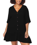 Raisins Curve Textured Cotton Button-Front Cover-Up Tunic N840090 Black 1X