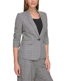 DKNY Womens Petite Printed Ruched-Sleeve Blazer Jacket XH3JP413