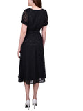 Ny Collection Petites Chiffon Knee-Length Midi Dress Black Multi Circle PM