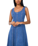 1. State Scoop-Neck Sleeveless Denim Fit & Flare Midi Dress Blue Quartz S