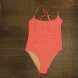 Cotton On Womens Thin-Strap Low-Scoop One Piece Swimsuit Shell Pink Jacquard L