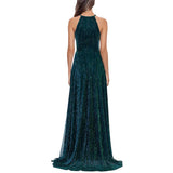 Betsy & Adam Knit Halter Neck Sleeveless Floor Length Dress Jade Green 6