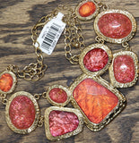 MCYS Ornate Stone Pendant Fashion Necklace Gold / Red / Orange 17" + 3"