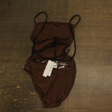 Sanctuary Twice As Nice Wrap Tie One Piece Swimsuit Black / Chocolate Brown S