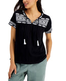 Style & Co. Cotton Embroidered Vacation Top 100122315MS Deep Black S