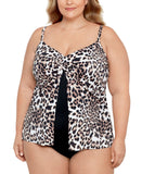Swim Solutions Flyaway Fauxkini One-Piece Swimsuit Hidden Spots Brown 24W