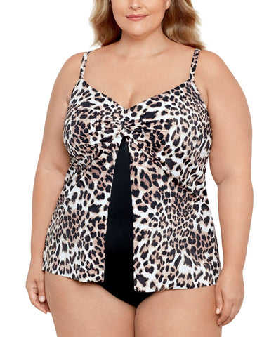 Swim Solutions Flyaway Fauxkini One-Piece Swimsuit Hidden Spots Brown 24W