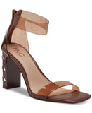 I.N.C. International Concepts Faux Leather Studded Ankle Strap Heels Brown 9.5M