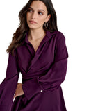 DKNY Womens Petite Collared-V-Neck Long-Sleeve Dress XD4G2C86 Raisin Purple 12P