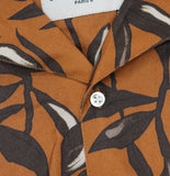 Officine Generale Button-Down Camp Shirt Rouille Iced Coffee Brown Multi S