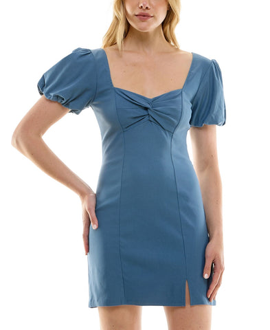 Trixxi Juniors Twist-Front Bodycon Dress 26EG67023I Slate Blue L