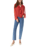 Sam Edelman Jasleen Ruffled Long Sleeve Button Front Top Blouse Red Orange S