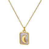 Tiny Tags Mother of Pearl Moon Pendant Necklace Gold / Opaque White 16" + 2"
