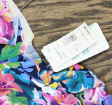 Swim Solutions Womens Flutter-Sleeve One Piece Swimsuit Floral Print Pink 14