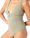 Roxy Womens One Piece Plunge Swimsuit 434001983 Oil Green M