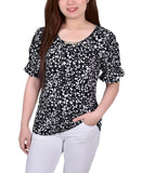 Notations Womens Petite Elbow Cuffed Sleeve Hardware Top PITU3312
