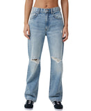 Cotton On Womens Distressed Loose Straight Jeans Lake Blue 14
