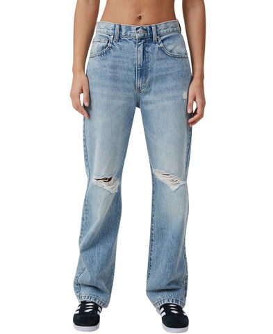 Cotton On Womens Distressed Loose Straight Jeans Lake Blue 14