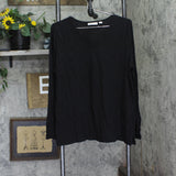 Belle By Kim Gravel Womens Slub Knit V Neck Blouson Sleeve Shirt Top Black L