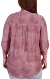 Ny Collection Womens Plus Size 3/4 Roll Tab Sleeve Y-Neck Top Mauve Pink 1X