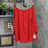 DG2 by Diane Gilman Women Off the Shoulder Crochet Patch Blouse Shirt Top Red XL