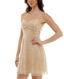 Emerald Sundae Glitter Sequin Sleeveless Fit & Flare Dress Champagne Brown L