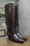 INC International Concepts Mid-Heel Knee High Boots Kitten Heel Brown Croc 6.5M