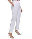 Calvin Klein Linen-Blend Mid Rise Slim-Leg Pants T52PA072 White 8P