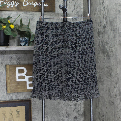 Allison Taylor Womens Silk Lined Ruffle Lightweight Midi Skirt Black Multi M